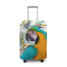 Чехол для чемодана 3D с принтом Попугаи в Курске, 86% полиэфир, 14% спандекс | двустороннее нанесение принта, прорези для ручек и колес | myparrots | parrot | ара | листья | орнамент | попугаи | птицы | рай | синежелтый | тукан | узор | цветы
