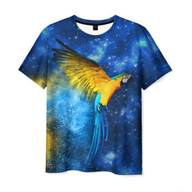 Мужская футболка 3D с принтом Попугаи в Курске, 100% полиэфир | прямой крой, круглый вырез горловины, длина до линии бедер | macaw | myparrots | parrot | ара | космос | попугаи | птицы