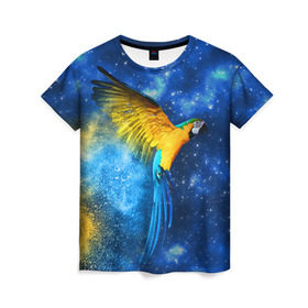 Женская футболка 3D с принтом Попугаи в Курске, 100% полиэфир ( синтетическое хлопкоподобное полотно) | прямой крой, круглый вырез горловины, длина до линии бедер | macaw | myparrots | parrot | ара | космос | попугаи | птицы