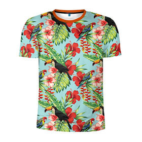 Мужская футболка 3D спортивная с принтом Попугаи в Курске, 100% полиэстер с улучшенными характеристиками | приталенный силуэт, круглая горловина, широкие плечи, сужается к линии бедра | myparrots | parrotузор | листья | орнамент | попугаи | птицы | рай | розелла | тукан | цветы