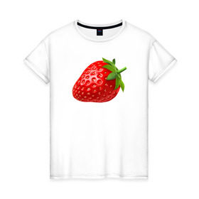 Женская футболка хлопок с принтом Клубника в Курске, 100% хлопок | прямой крой, круглый вырез горловины, длина до линии бедер, слегка спущенное плечо | клубникаклубника