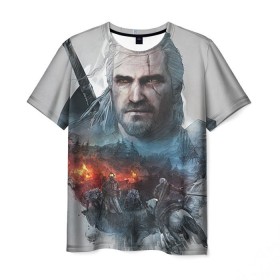 Мужская футболка 3D с принтом Witcher в Курске, 100% полиэфир | прямой крой, круглый вырез горловины, длина до линии бедер | ведьмак