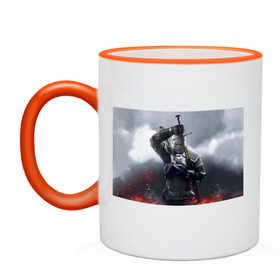 Кружка двухцветная Геральт: в Курске, керамика | объем — 330 мл, диаметр — 80 мм. Цветная ручка и кайма сверху, в некоторых цветах — вся внутренняя часть | Тематика изображения на принте: ведьмак