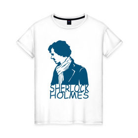 Женская футболка хлопок с принтом Шерлок (SHERLOCK) в Курске, 100% хлопок | прямой крой, круглый вырез горловины, длина до линии бедер, слегка спущенное плечо | 
