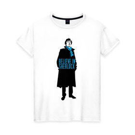 Женская футболка хлопок с принтом Шерлок (SHERLOCK) в Курске, 100% хлопок | прямой крой, круглый вырез горловины, длина до линии бедер, слегка спущенное плечо | «шерлок» | также известен как «шерлок холмс»  британский телесериалsherlock | шерлок