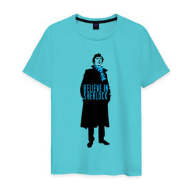 Мужская футболка хлопок с принтом Шерлок (SHERLOCK) в Курске, 100% хлопок | прямой крой, круглый вырез горловины, длина до линии бедер, слегка спущенное плечо. | «шерлок» | также известен как «шерлок холмс»  британский телесериалsherlock | шерлок
