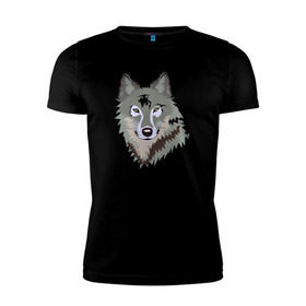 Мужская футболка премиум с принтом Волк в Курске, 92% хлопок, 8% лайкра | приталенный силуэт, круглый вырез ворота, длина до линии бедра, короткий рукав | волк | волкволчёнок | рисованный волк | серый волк