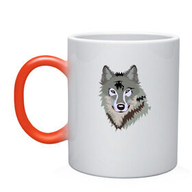 Кружка хамелеон с принтом Волк в Курске, керамика | меняет цвет при нагревании, емкость 330 мл | Тематика изображения на принте: волк | волкволчёнок | рисованный волк | серый волк