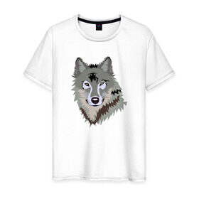Мужская футболка хлопок с принтом Волк в Курске, 100% хлопок | прямой крой, круглый вырез горловины, длина до линии бедер, слегка спущенное плечо. | волк | волкволчёнок | рисованный волк | серый волк