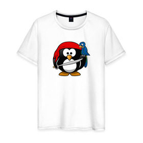 Мужская футболка хлопок с принтом Пингвин в Курске, 100% хлопок | прямой крой, круглый вырез горловины, длина до линии бедер, слегка спущенное плечо. | 
