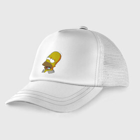 Детская кепка тракер с принтом Simpsons в Курске, Козырек - 100% хлопок. Кепка - 100% полиэстер, Задняя часть - сетка | универсальный размер, пластиковая застёжка | simpsons donut brain симпсон гомер homer