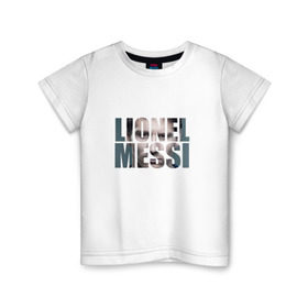 Детская футболка хлопок с принтом Lionel Messi face в Курске, 100% хлопок | круглый вырез горловины, полуприлегающий силуэт, длина до линии бедер | месси