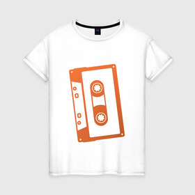 Женская футболка хлопок с принтом Кассета в Курске, 100% хлопок | прямой крой, круглый вырез горловины, длина до линии бедер, слегка спущенное плечо | касета | музыка | плеер | ретро