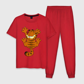 Мужская пижама хлопок с принтом гарфилд в Курске, 100% хлопок | брюки и футболка прямого кроя, без карманов, на брюках мягкая резинка на поясе и по низу штанин
 | гарфилд garfield кот киса рыжий гарф лазанья