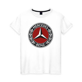 Женская футболка хлопок с принтом Mercedes-Benz в Курске, 100% хлопок | прямой крой, круглый вырез горловины, длина до линии бедер, слегка спущенное плечо | mercedes benz мерседес