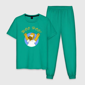 Мужская пижама хлопок с принтом Homer Simpson Woo Hoo в Курске, 100% хлопок | брюки и футболка прямого кроя, без карманов, на брюках мягкая резинка на поясе и по низу штанин
 | homer simpson woo hoo гомер симпсон