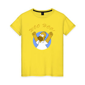 Женская футболка хлопок с принтом Homer Simpson Woo Hoo в Курске, 100% хлопок | прямой крой, круглый вырез горловины, длина до линии бедер, слегка спущенное плечо | homer simpson woo hoo гомер симпсон
