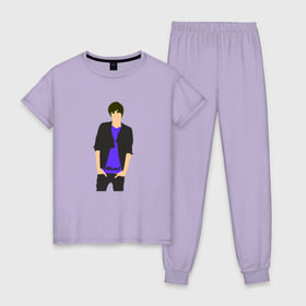 Женская пижама хлопок с принтом Никита Киоссе (Mband) в Курске, 100% хлопок | брюки и футболка прямого кроя, без карманов, на брюках мягкая резинка на поясе и по низу штанин | mband | группа | она вернется