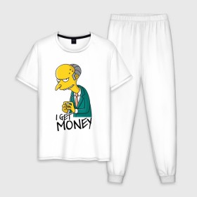 Мужская пижама хлопок с принтом Mr Burns get money в Курске, 100% хлопок | брюки и футболка прямого кроя, без карманов, на брюках мягкая резинка на поясе и по низу штанин
 | Тематика изображения на принте: get | i | money | simpsons