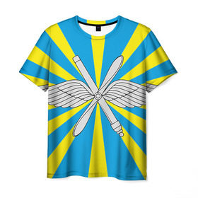 Мужская футболка 3D с принтом Флаг ВВС в Курске, 100% полиэфир | прямой крой, круглый вырез горловины, длина до линии бедер | авиатор | авиация | герб | летчику