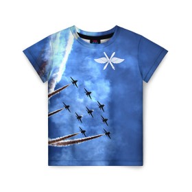 Детская футболка 3D с принтом Самолеты в небе в Курске, 100% гипоаллергенный полиэфир | прямой крой, круглый вырез горловины, длина до линии бедер, чуть спущенное плечо, ткань немного тянется | авиатор | авиация | ввс | герб | летчику | небо | самолет | флаг