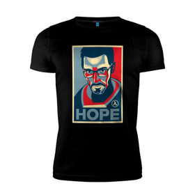 Мужская футболка премиум с принтом Half-Life HOPE в Курске, 92% хлопок, 8% лайкра | приталенный силуэт, круглый вырез ворота, длина до линии бедра, короткий рукав | half life | hl | mr.freeman | мистер фрим | надежда на hl3hope | халф лайф