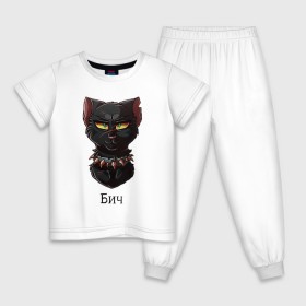Детская пижама хлопок с принтом Коты - Воители. Бич в Курске, 100% хлопок |  брюки и футболка прямого кроя, без карманов, на брюках мягкая резинка на поясе и по низу штанин
 | 