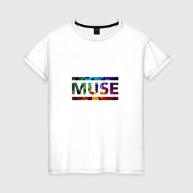 Женская футболка хлопок с принтом Muse colour в Курске, 100% хлопок | прямой крой, круглый вырез горловины, длина до линии бедер, слегка спущенное плечо | muse