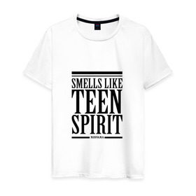 Мужская футболка хлопок с принтом Smells like teen spirit в Курске, 100% хлопок | прямой крой, круглый вырез горловины, длина до линии бедер, слегка спущенное плечо. | smells like teen spirit