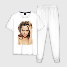 Мужская пижама хлопок с принтом Анджелина Джоли в Курске, 100% хлопок | брюки и футболка прямого кроя, без карманов, на брюках мягкая резинка на поясе и по низу штанин
 | Тематика изображения на принте: angelina jolie | анджелина джоли | кинозвезда