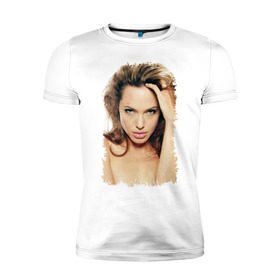 Мужская футболка премиум с принтом Анджелина Джоли в Курске, 92% хлопок, 8% лайкра | приталенный силуэт, круглый вырез ворота, длина до линии бедра, короткий рукав | angelina jolie | анджелина джоли | кинозвезда