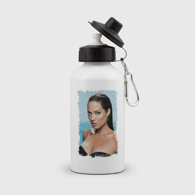 Бутылка спортивная с принтом Angelina Jolie в Курске, металл | емкость — 500 мл, в комплекте две пластиковые крышки и карабин для крепления | angelina jolie | анджелина джоли | кинозвезда