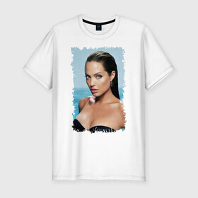 Мужская футболка премиум с принтом Angelina Jolie в Курске, 92% хлопок, 8% лайкра | приталенный силуэт, круглый вырез ворота, длина до линии бедра, короткий рукав | Тематика изображения на принте: angelina jolie | анджелина джоли | кинозвезда