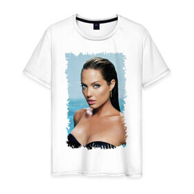 Мужская футболка хлопок с принтом Angelina Jolie в Курске, 100% хлопок | прямой крой, круглый вырез горловины, длина до линии бедер, слегка спущенное плечо. | angelina jolie | анджелина джоли | кинозвезда