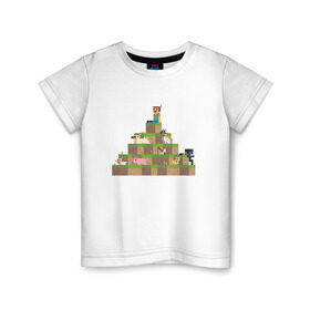 Детская футболка хлопок с принтом Вершина холма в Minecraft в Курске, 100% хлопок | круглый вырез горловины, полуприлегающий силуэт, длина до линии бедер | minecraft | майнкрафт | холм на котором сидят различные мобы из игры minecraftкубы