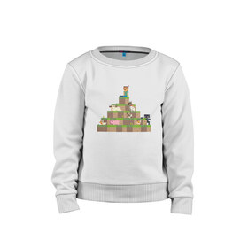 Детский свитшот хлопок с принтом Вершина холма в Minecraft в Курске, 100% хлопок | круглый вырез горловины, эластичные манжеты, пояс и воротник | minecraft | майнкрафт | холм на котором сидят различные мобы из игры minecraftкубы