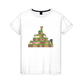 Женская футболка хлопок с принтом Вершина холма в Minecraft в Курске, 100% хлопок | прямой крой, круглый вырез горловины, длина до линии бедер, слегка спущенное плечо | minecraft | майнкрафт | холм на котором сидят различные мобы из игры minecraftкубы