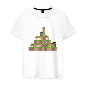 Мужская футболка хлопок с принтом Вершина холма в Minecraft в Курске, 100% хлопок | прямой крой, круглый вырез горловины, длина до линии бедер, слегка спущенное плечо. | Тематика изображения на принте: minecraft | майнкрафт | холм на котором сидят различные мобы из игры minecraftкубы