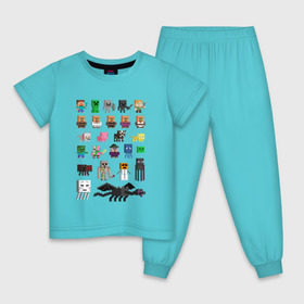 Детская пижама хлопок с принтом Мобы Minecraft в Курске, 100% хлопок |  брюки и футболка прямого кроя, без карманов, на брюках мягкая резинка на поясе и по низу штанин
 | крипер