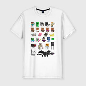 Мужская футболка премиум с принтом Мобы Minecraft в Курске, 92% хлопок, 8% лайкра | приталенный силуэт, круглый вырез ворота, длина до линии бедра, короткий рукав | крипер