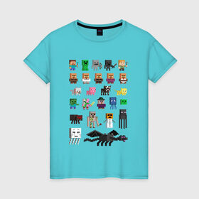 Женская футболка хлопок с принтом Мобы Minecraft в Курске, 100% хлопок | прямой крой, круглый вырез горловины, длина до линии бедер, слегка спущенное плечо | крипер
