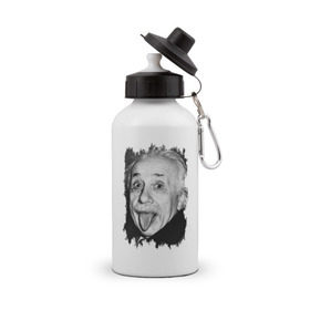Бутылка спортивная с принтом Энштейн показывает язык в Курске, металл | емкость — 500 мл, в комплекте две пластиковые крышки и карабин для крепления | albert einstein | альберт энштейн | учёный | физика