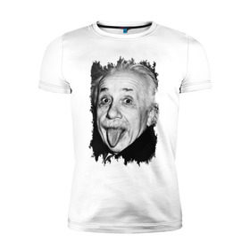 Мужская футболка премиум с принтом Энштейн показывает язык в Курске, 92% хлопок, 8% лайкра | приталенный силуэт, круглый вырез ворота, длина до линии бедра, короткий рукав | albert einstein | альберт энштейн | учёный | физика