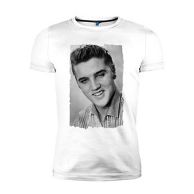 Мужская футболка премиум с принтом Элвис Пресли (Elvis Presley) в Курске, 92% хлопок, 8% лайкра | приталенный силуэт, круглый вырез ворота, длина до линии бедра, короткий рукав | elvis presley | король | рок н ролл | элвис пресли