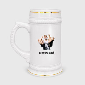 Кружка пивная с принтом Eminem Fuck в Курске,  керамика (Материал выдерживает высокую температуру, стоит избегать резкого перепада температур) |  объем 630 мл | marshal mathers | rap | slim shady