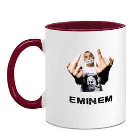 Кружка двухцветная с принтом Eminem Fuck в Курске, керамика | объем — 330 мл, диаметр — 80 мм. Цветная ручка и кайма сверху, в некоторых цветах — вся внутренняя часть | Тематика изображения на принте: marshal mathers | rap | slim shady