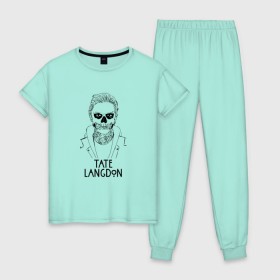 Женская пижама хлопок с принтом Tate Langdon в Курске, 100% хлопок | брюки и футболка прямого кроя, без карманов, на брюках мягкая резинка на поясе и по низу штанин | american | horror | story | американкая | история