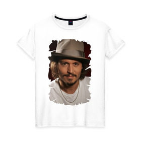 Женская футболка хлопок с принтом Джонни Депп (Johnny Depp) в Курске, 100% хлопок | прямой крой, круглый вырез горловины, длина до линии бедер, слегка спущенное плечо | johnny depp | голливуд | джонни депп | кинозвезда
