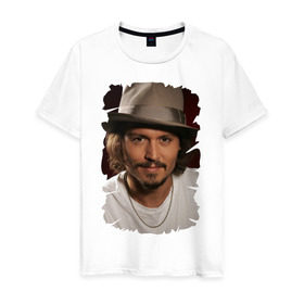 Мужская футболка хлопок с принтом Джонни Депп (Johnny Depp) в Курске, 100% хлопок | прямой крой, круглый вырез горловины, длина до линии бедер, слегка спущенное плечо. | Тематика изображения на принте: johnny depp | голливуд | джонни депп | кинозвезда