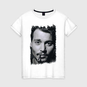 Женская футболка хлопок с принтом Johnny Depp (retro style) в Курске, 100% хлопок | прямой крой, круглый вырез горловины, длина до линии бедер, слегка спущенное плечо | johnny depp | голливуд | джонни депп | кинозвезда